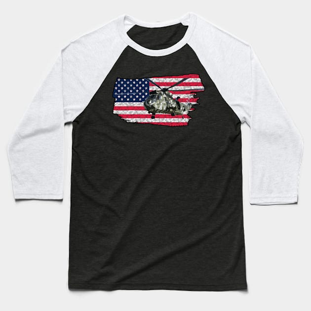 Vintage Army Attack Helicopter War American Flag Birthday gift Baseball T-Shirt by GBDesigner